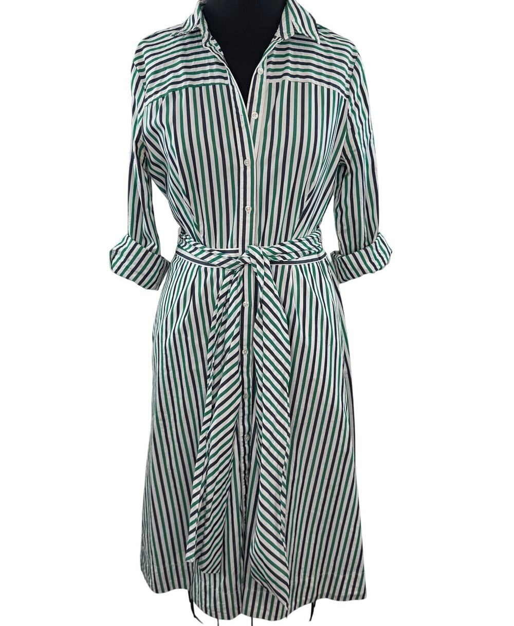 J.Crew Multi Shirt Dress Cotton Striped Belted Collared Casual Button-Up Size 10